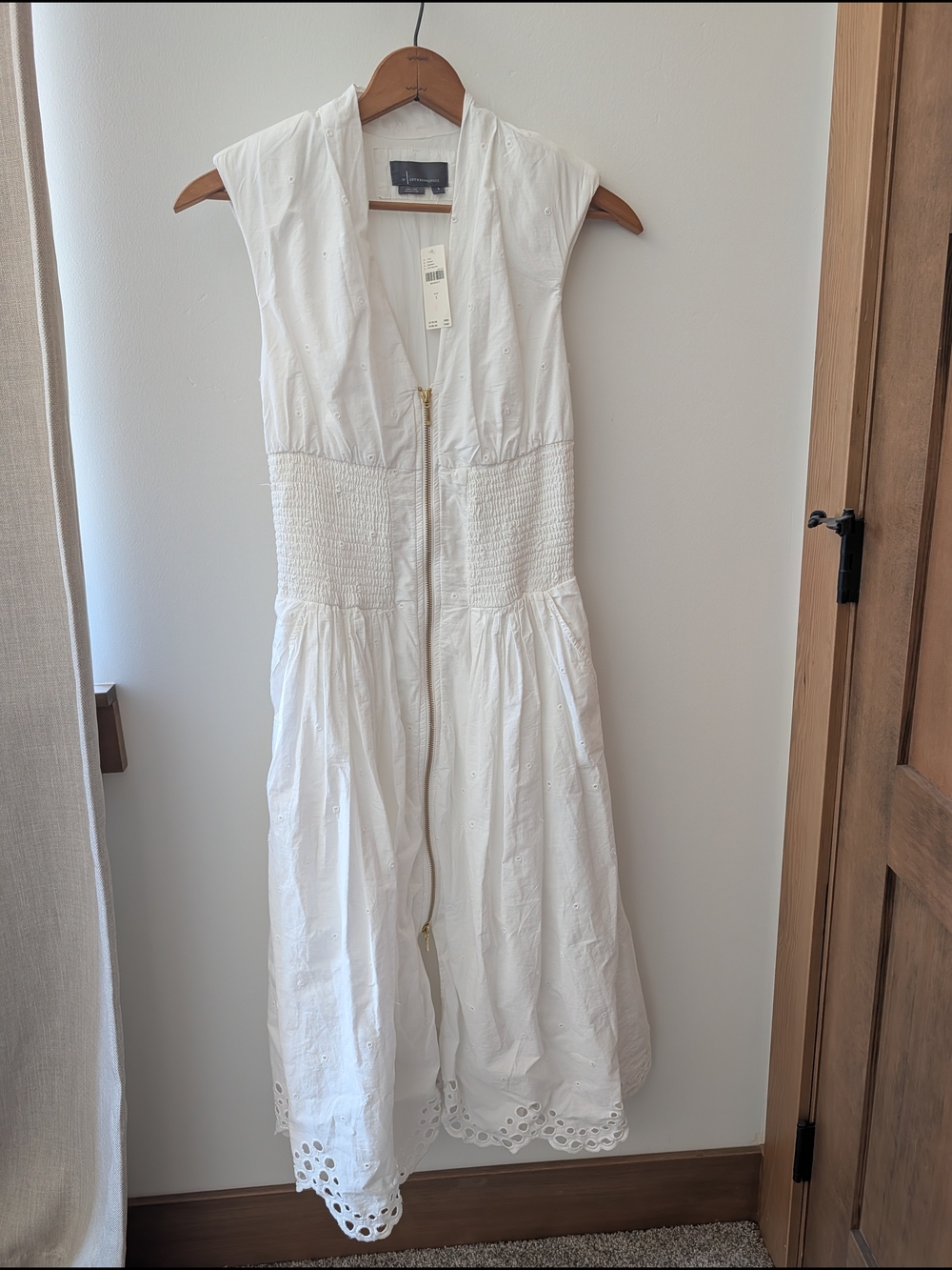 Anthropologie White Eyelet Zip-Front Midi Dress